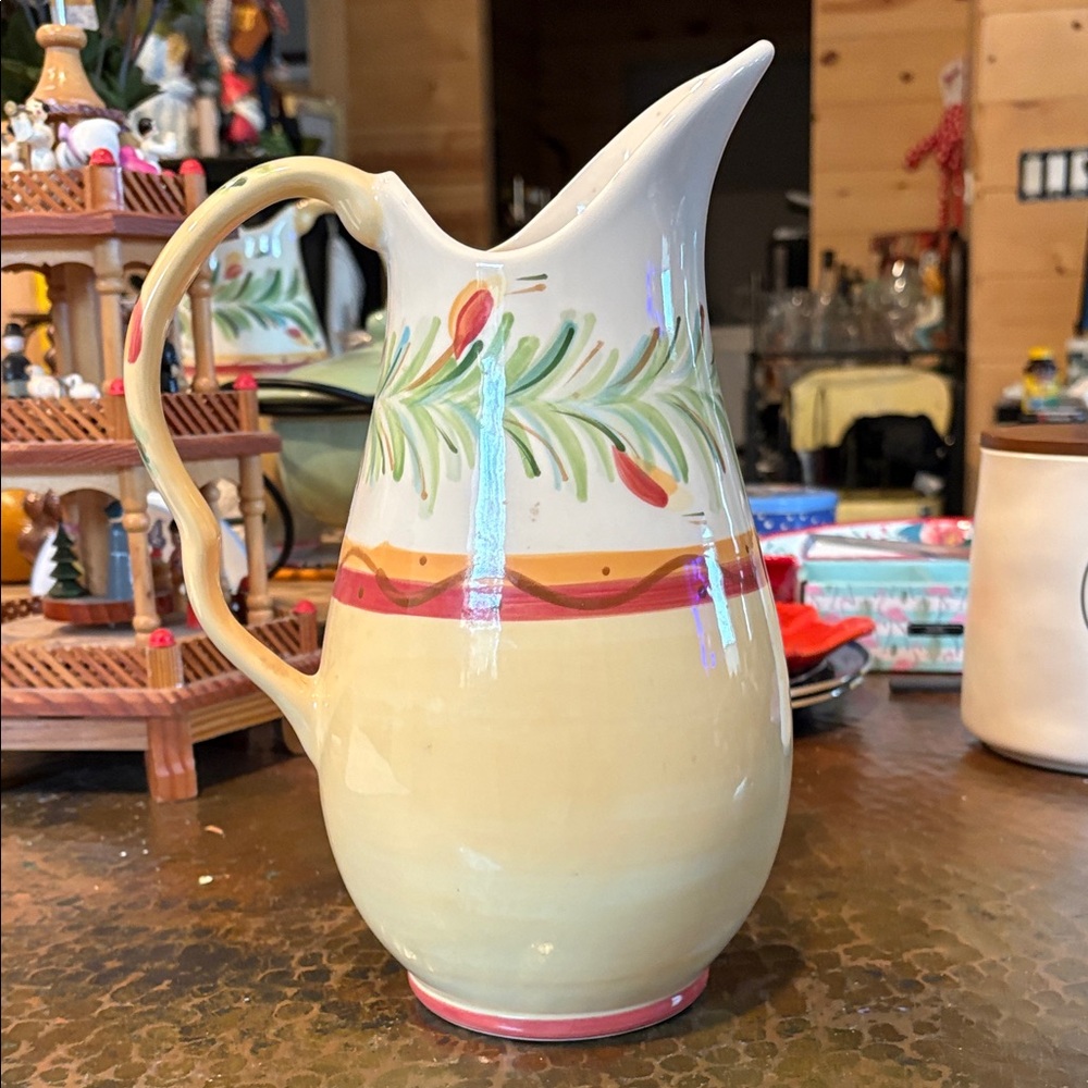 Gail Pittman Hand painted Siena Ceramic Pitcher with Festive Design